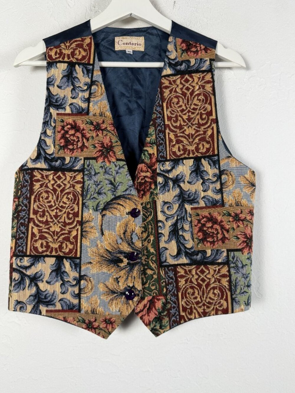 Vintage Conterio Women Floral Damask Brocade Tapestry Vest XL Waistcoat Boho 90s